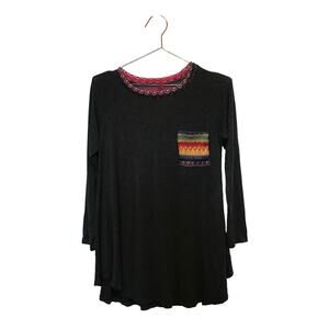 Bellamie dark gray embroidered boho western tribal tunic shirt with pockets